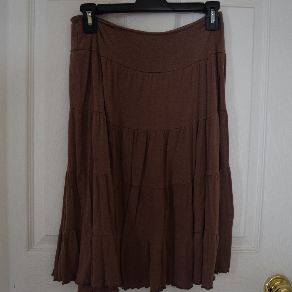 Brown Boho Hippie Flowy Ruffled Skirt